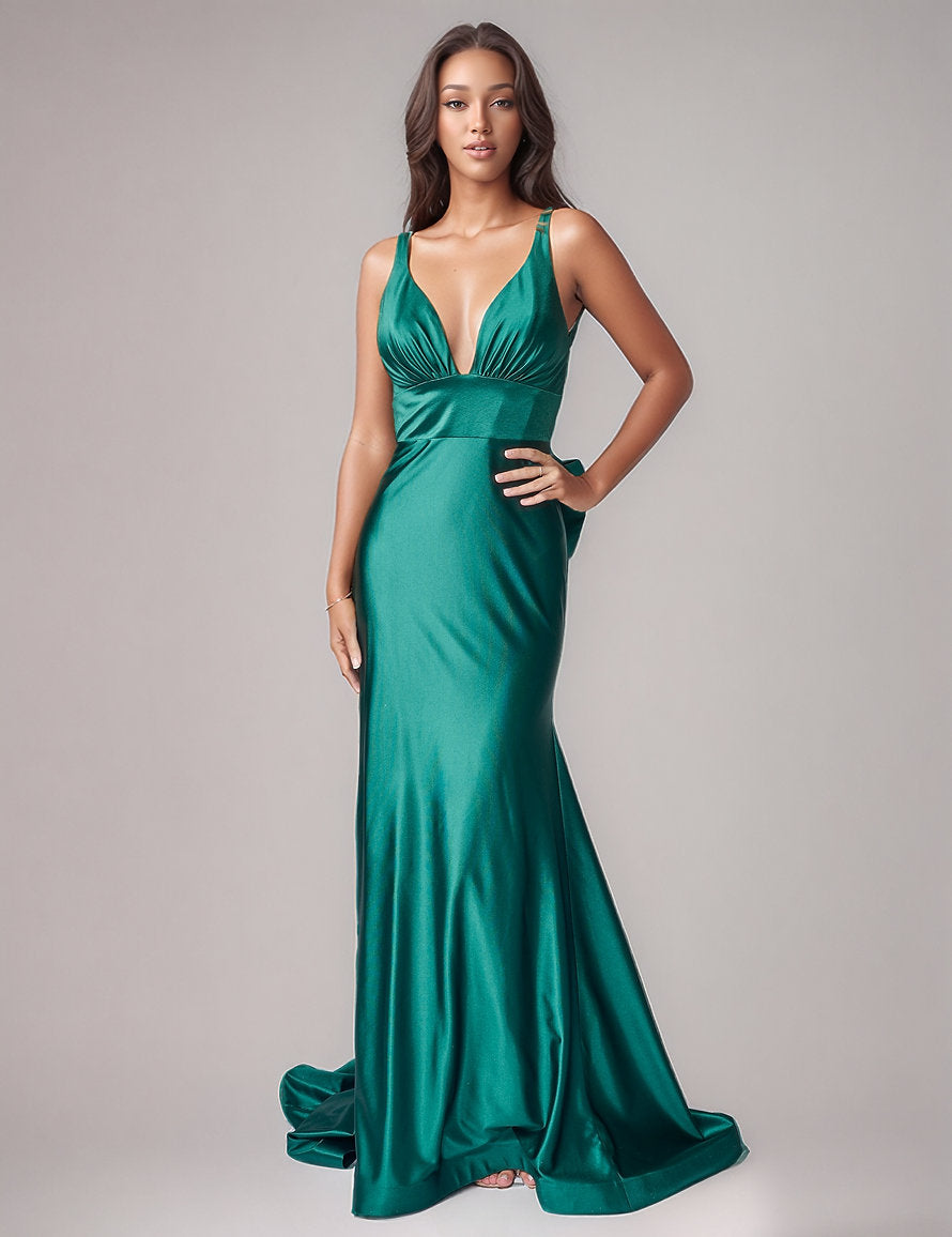 Prom Dresses Formal Long Prom Dress - Pleated - Nina Canacci 9211 Emerald-Satin-9211-Pleated
