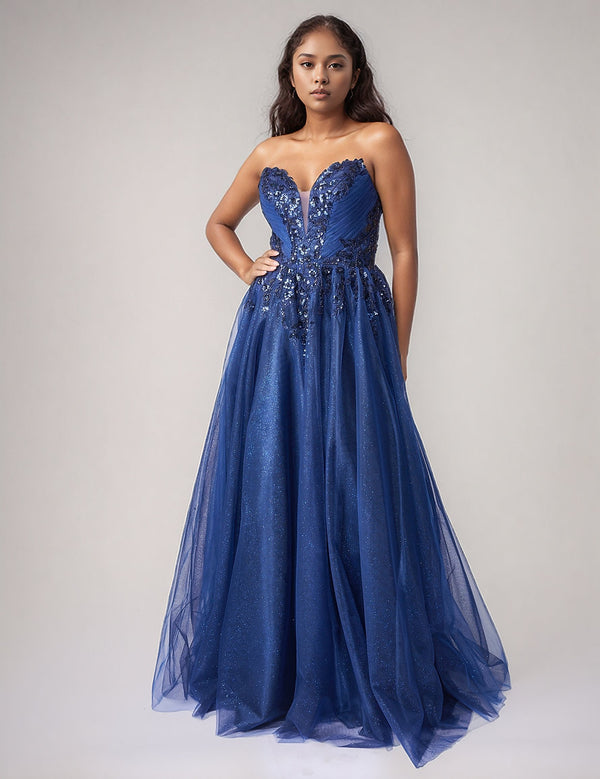 Long Formal A Line Sequin Prom Dress Beaded Nina Canacci 8310