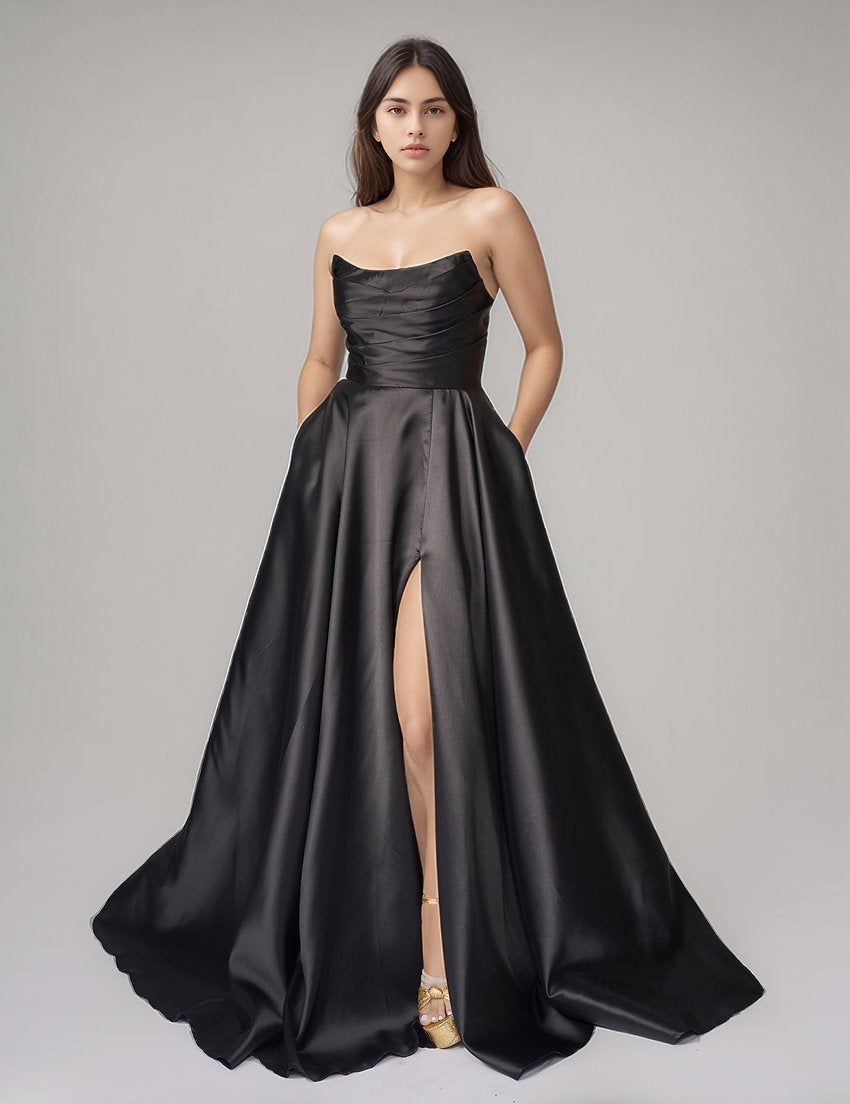 Prom Dresses Long A Line Formal Prom Slit Dress Nina Canacci 6701 Black