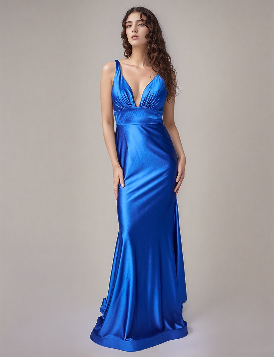 Prom Dresses Formal Long Prom Dress - Pleated - Nina Canacci 9211 Royal-Satin-9211-Pleated