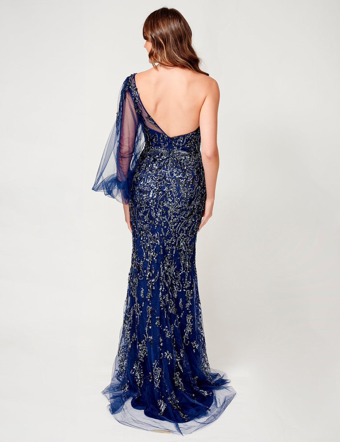 Prom Dresses Beaded Long Evening Slit Prom Dress Navy/Silver