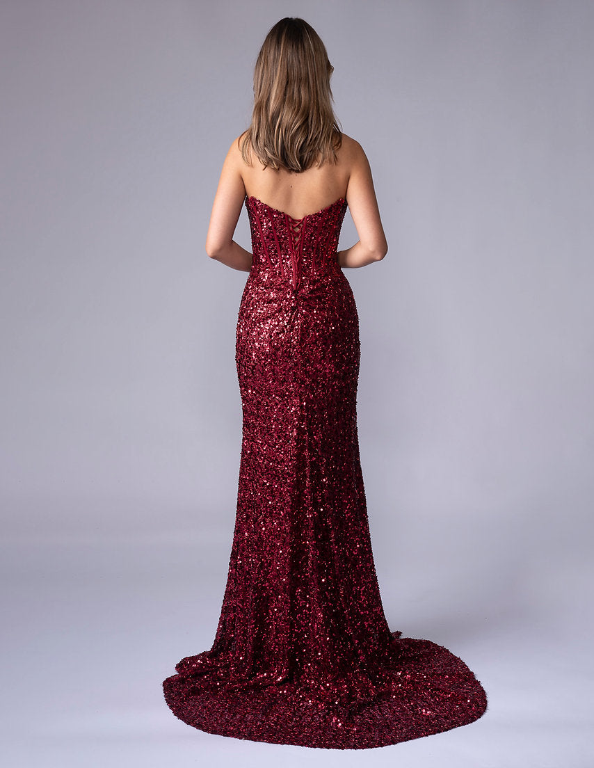 Prom Dresses Long Sequin Corset Formal Prom Dress Nina Canacci 7658 Burgundy