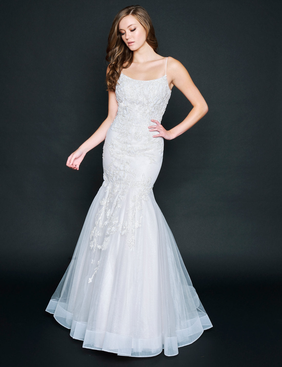 Prom Dresses Long Lace Formal Prom Mermaid Dress Gray/Ivory