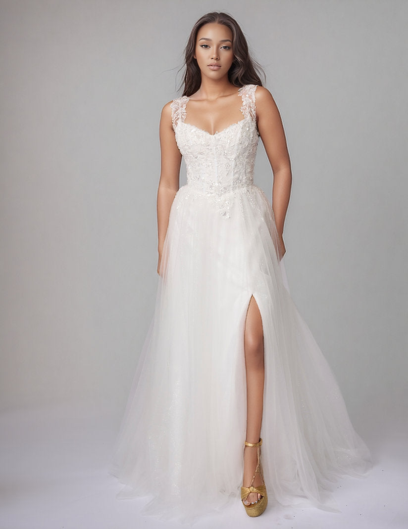 Wedding Dresses Beaded Long A Line Sequin Bridal Wedding Dress Nina Canacci 5400 Ivory