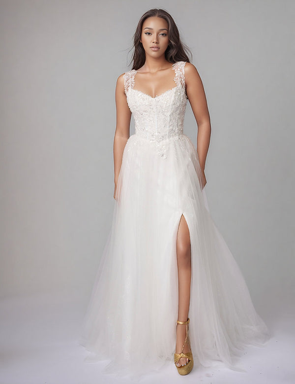 Beaded Long A Line Sequin Bridal Wedding Dress Nina Canacci 5400