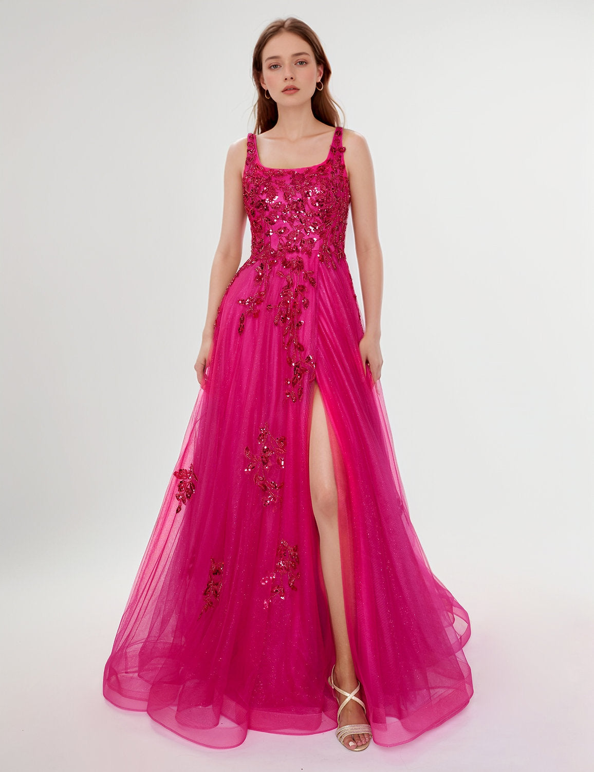 Nina Canacci 6626 Glitter Long Formal Slit Prom Dress