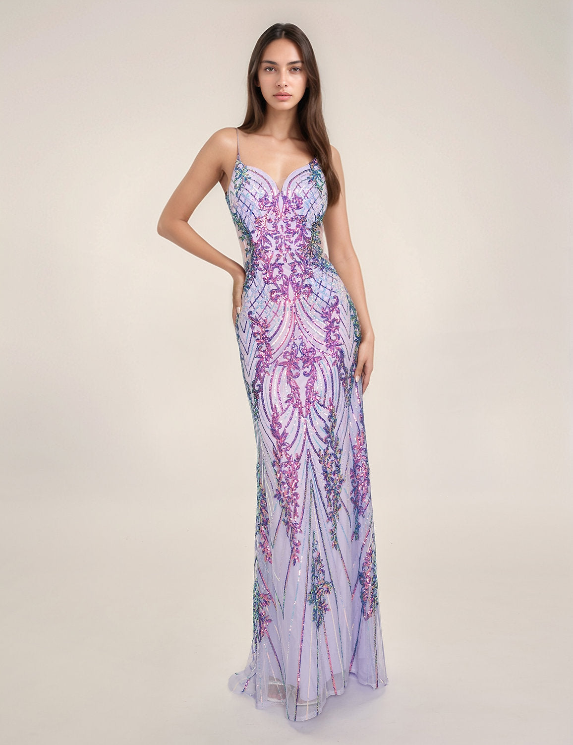 Nina Canacci 7609 Fitted Long Formal Prom Sequin Dress