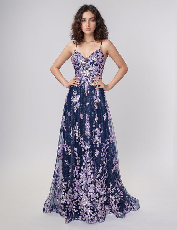 Nina Canacci 1589 A Line Long Formal Prom Glitter Dress