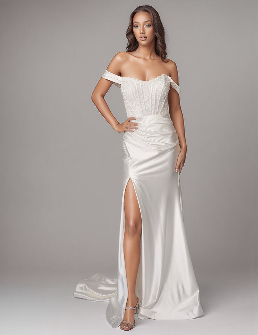 Wedding Dresses Long A Line Bridal Wedding Dress - Lace - Nina Canacci 9202 Ivory-Satin-9202-Lace