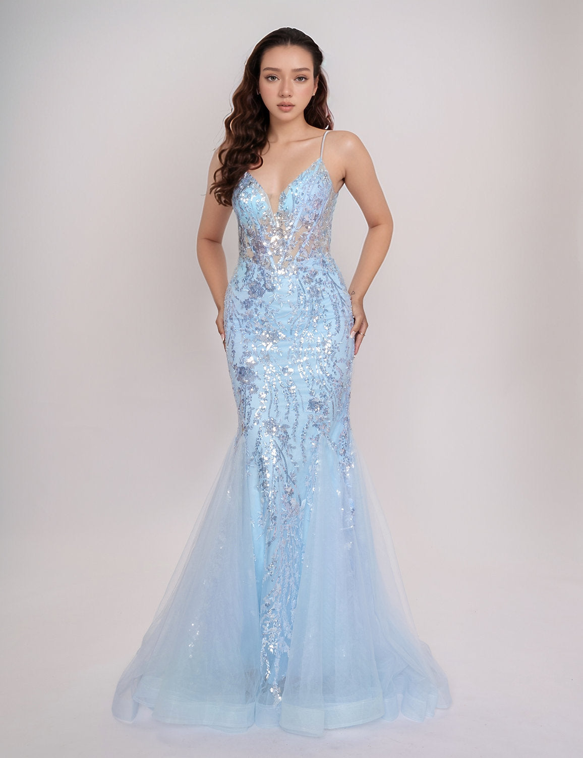 Prom Dresses Long Formal Lace Prom Dress Light Blue