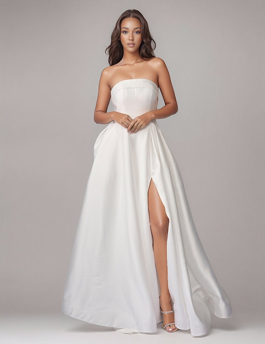 Wedding Dresses Long A Line Slit Wedding Dress Nina Canacci 6703 Ivory