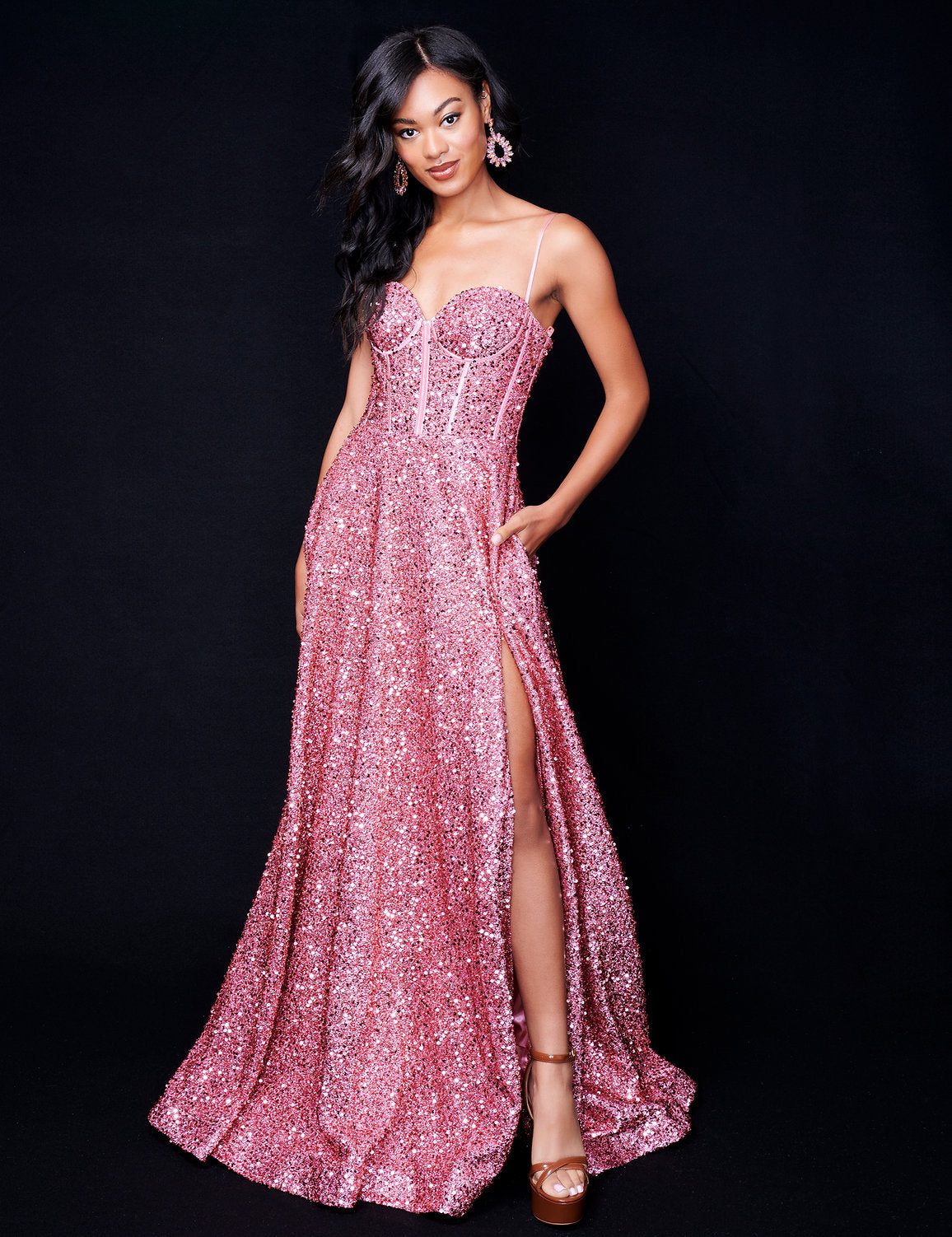 Nina Canacci 4403 Sequin Long Formal Slit Prom Dress