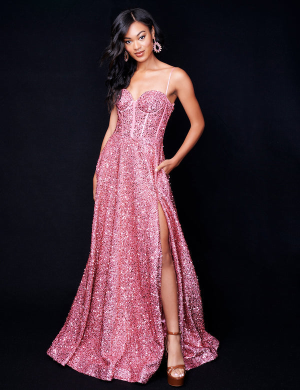 Nina Canacci 4403 Sequin Long Formal Slit Prom Dress