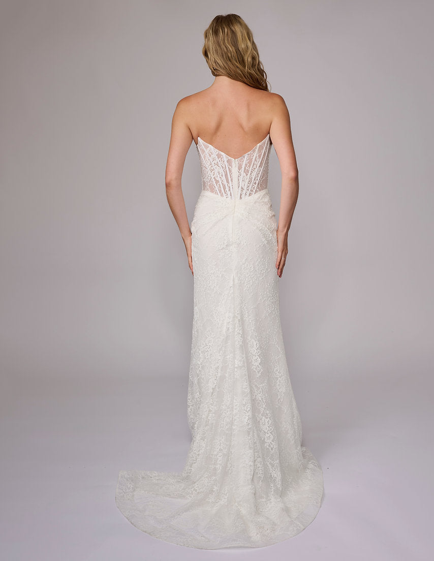 Wedding Dresses Long Fitted Corset Lace Wedding Dress Nina Canacci 6702 Ivory