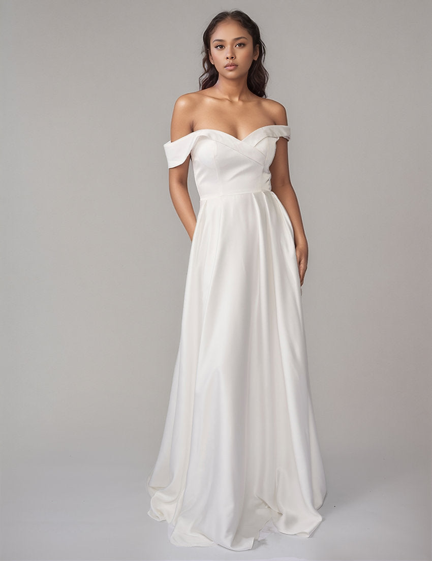Wedding Dresses Long A Line Pleated Wedding Dress Nina Canacci 6704 Ivoy
