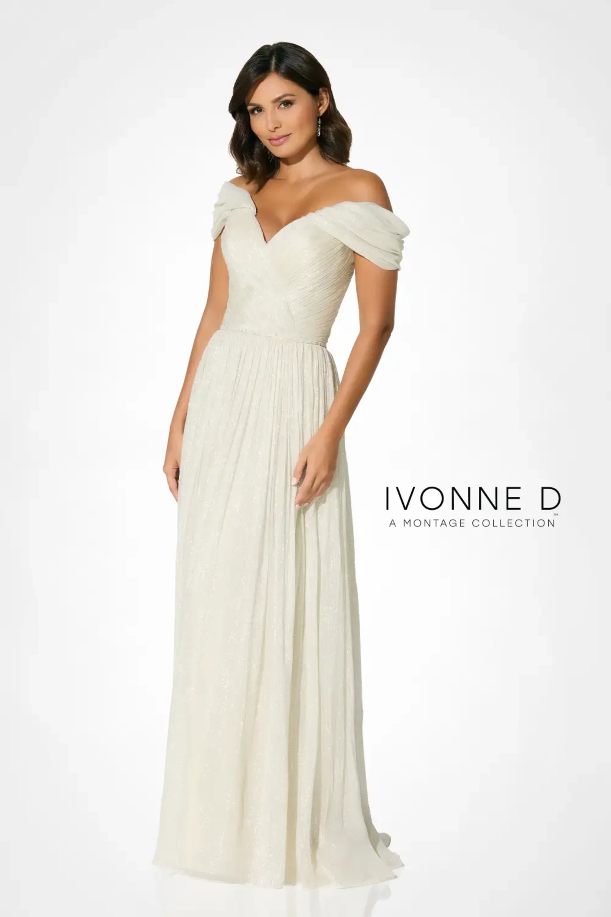 Formal Dresses Glitter Long Formal Pleated Evening Dress Ivory/Platinum