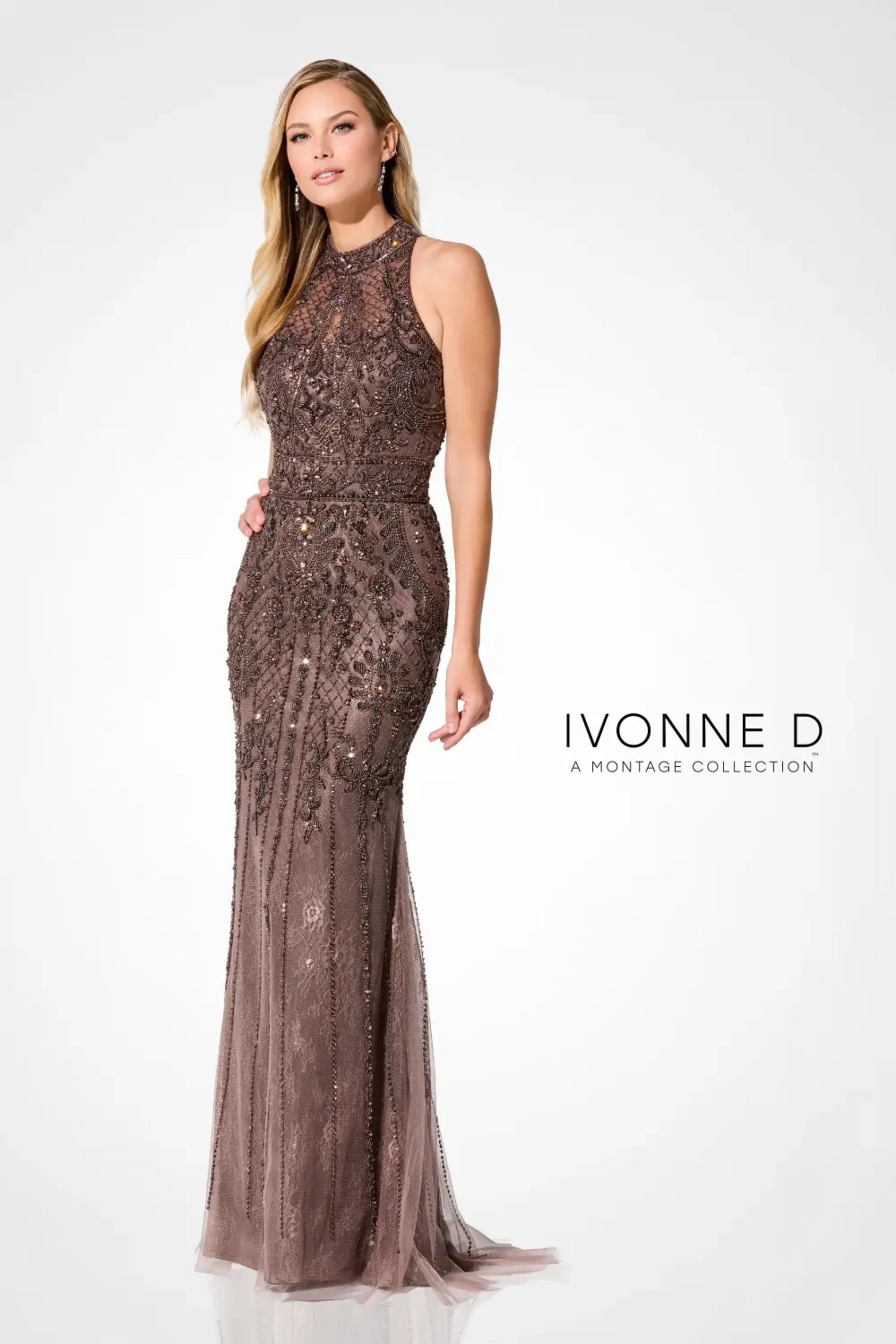 Ivonne D 218D27 Fitted Long Beaded Lace Formal Evening Dress