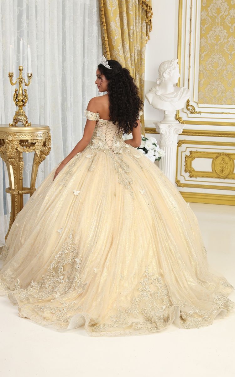 Off-the-Shoulder Floor-Length Tulle Quinceañera Ball Gown May Queen LK232