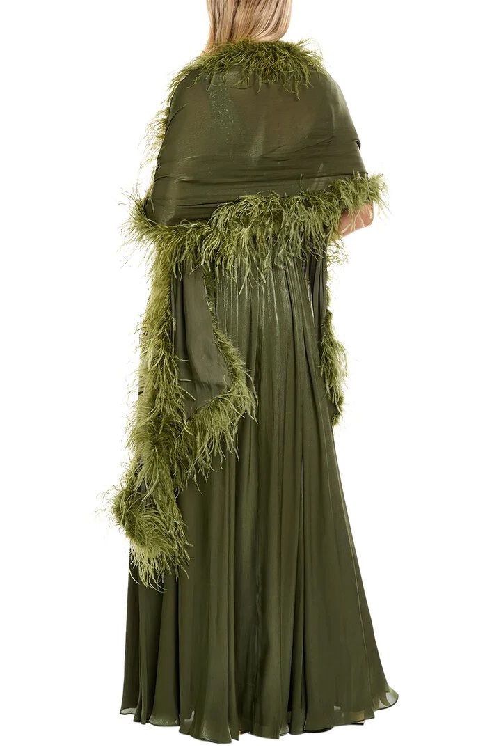 Mother of the Bride Dresses Long Sequin Feather Shawl Mother of the Bride Dress Moss