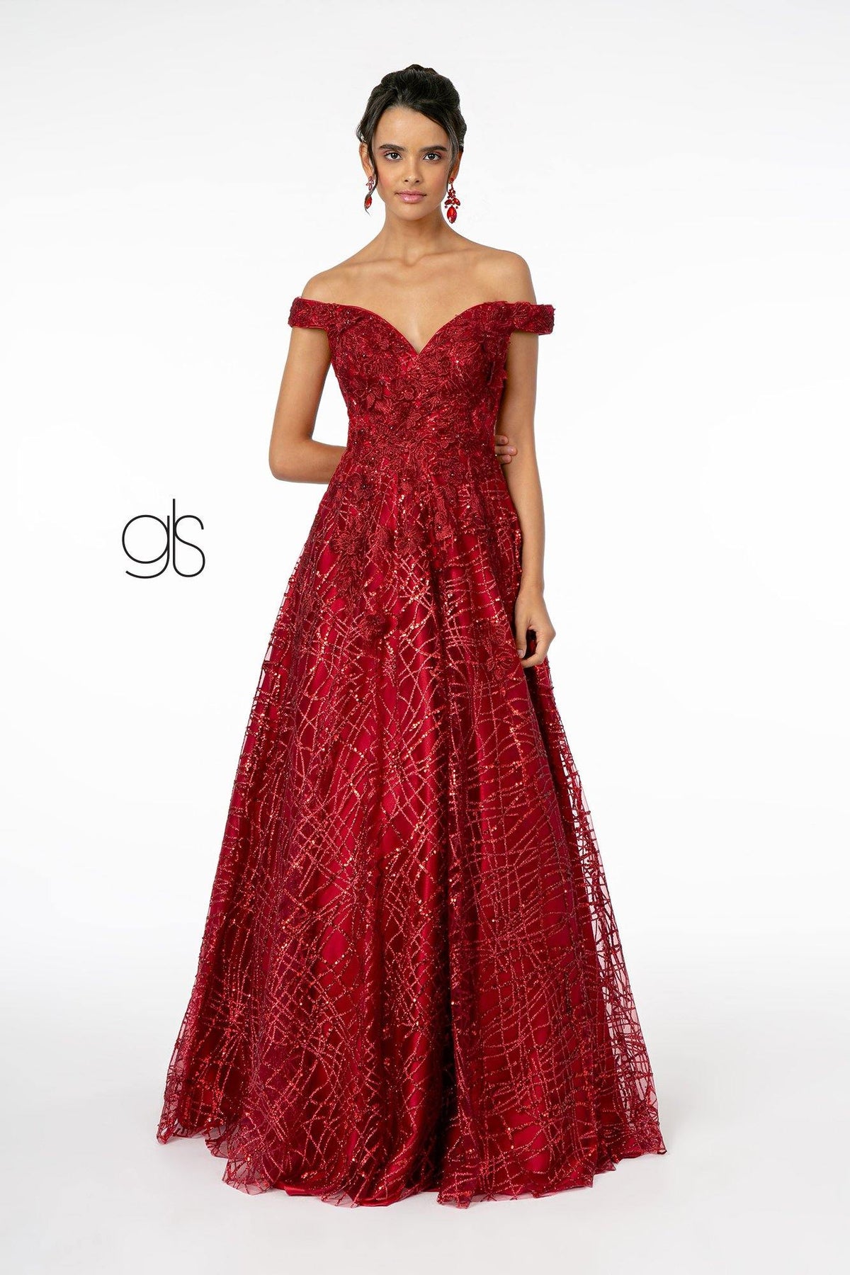 Embellished Mesh A-Line Long Prom Dress - The Dress Outlet Elizabeth K