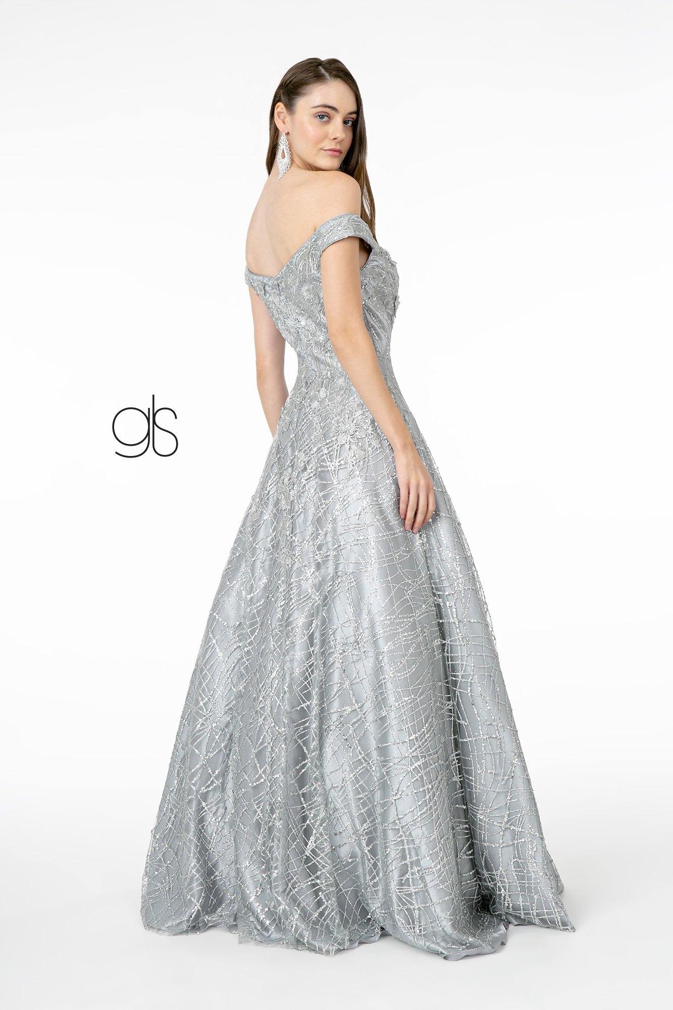 Embellished Mesh A-Line Long Prom Dress - The Dress Outlet Elizabeth K
