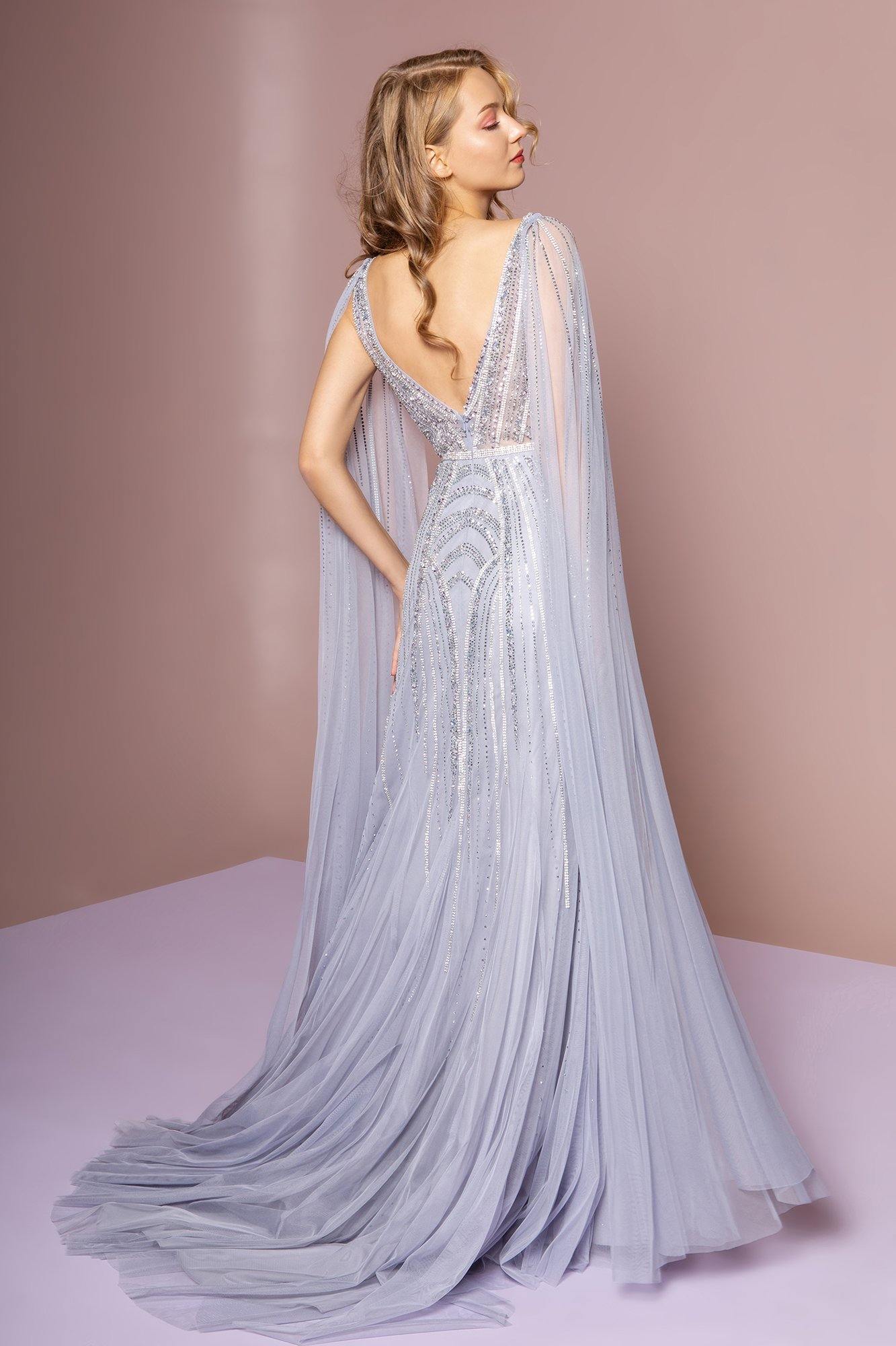 Embellished V-Neck Tulle A-Line Long Prom Dress