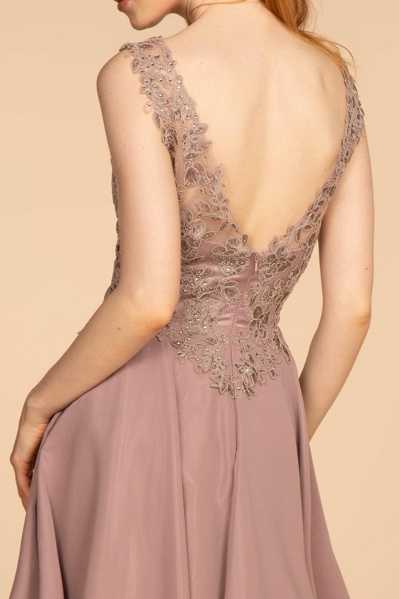 Embroidered Applique Bodice Short Dress - The Dress Outlet Elizabeth K