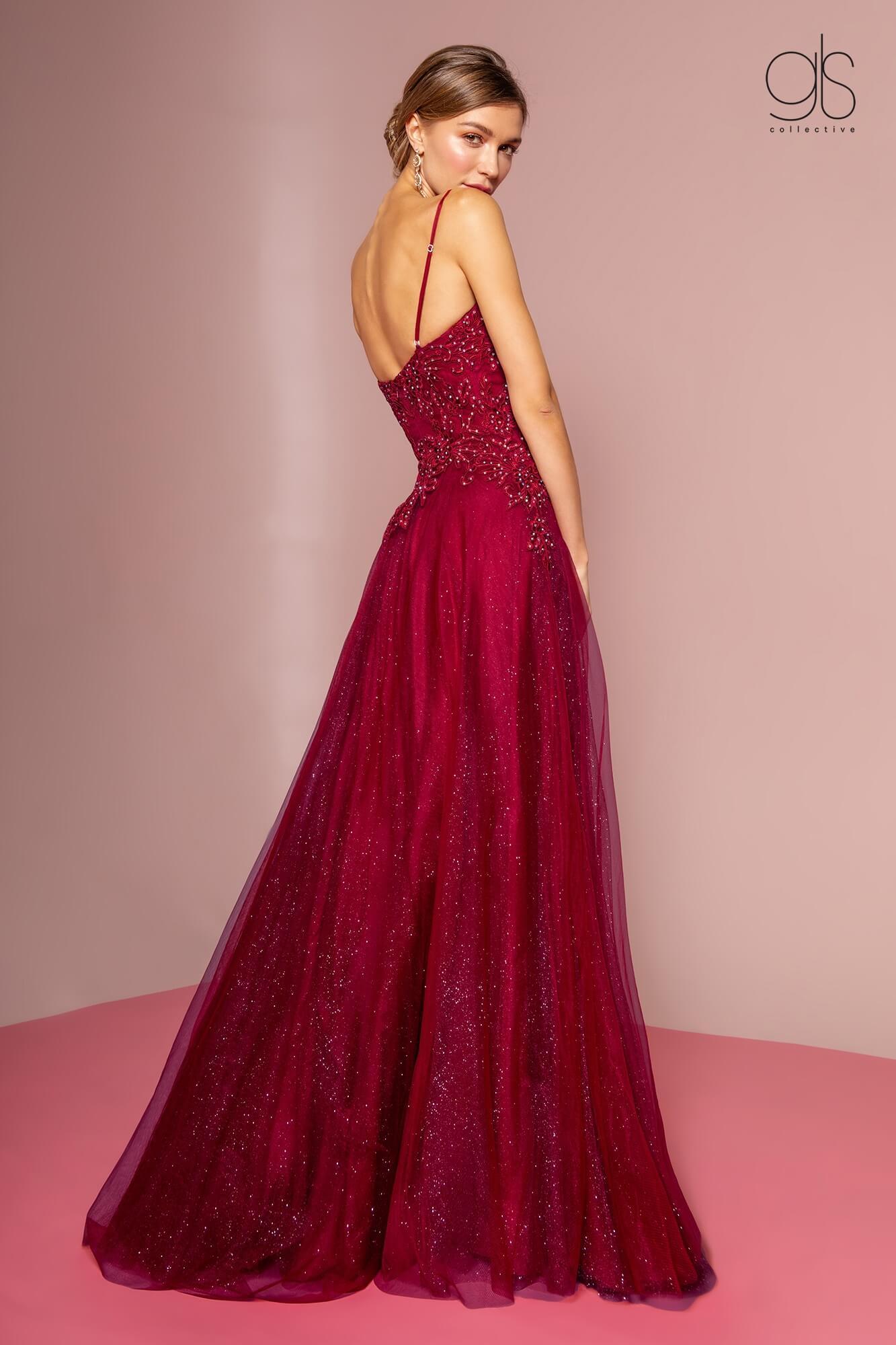 Embroidered Bodice and Mesh Glitter Floor Length Skirt