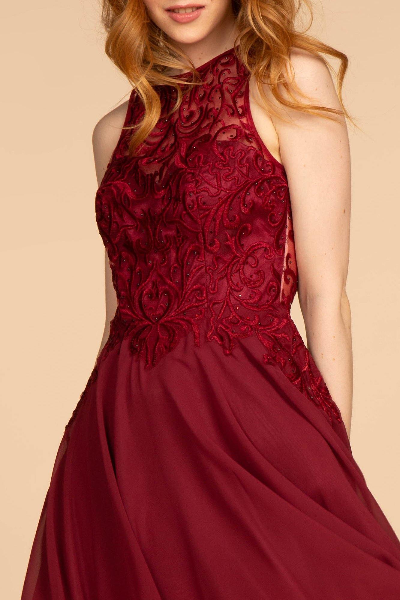 Embroidered Bodice Chiffon Short Dress - The Dress Outlet Elizabeth K