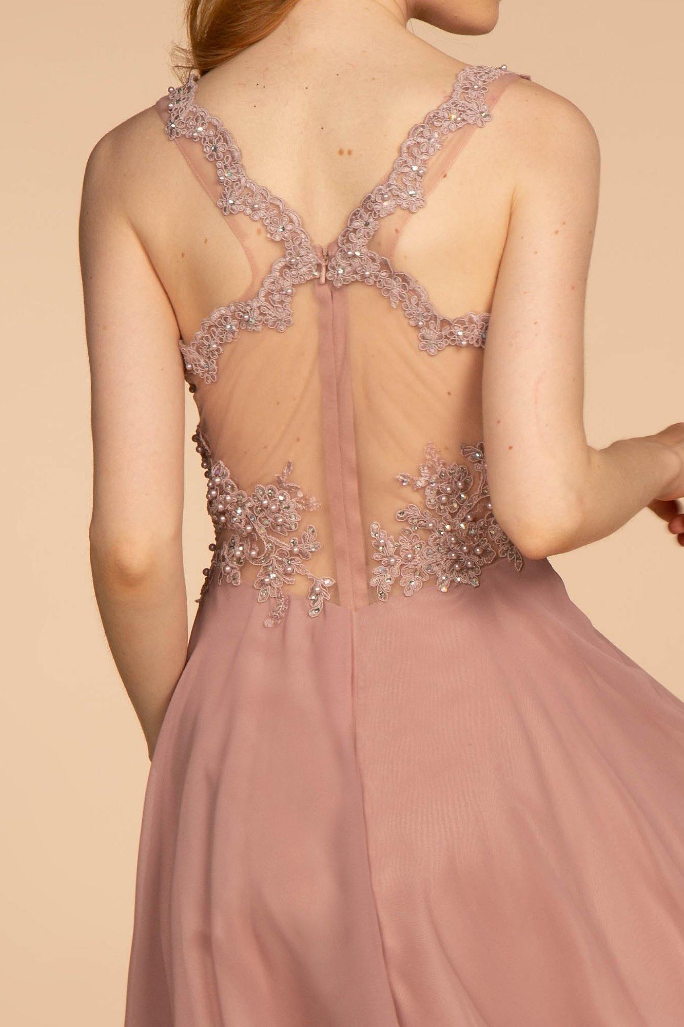 Embroidered Bodice Chiffon Short Dress