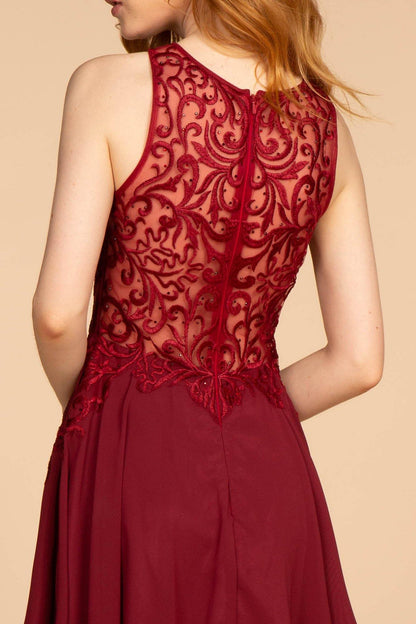 Embroidered Bodice Chiffon Short Dress - The Dress Outlet Elizabeth K