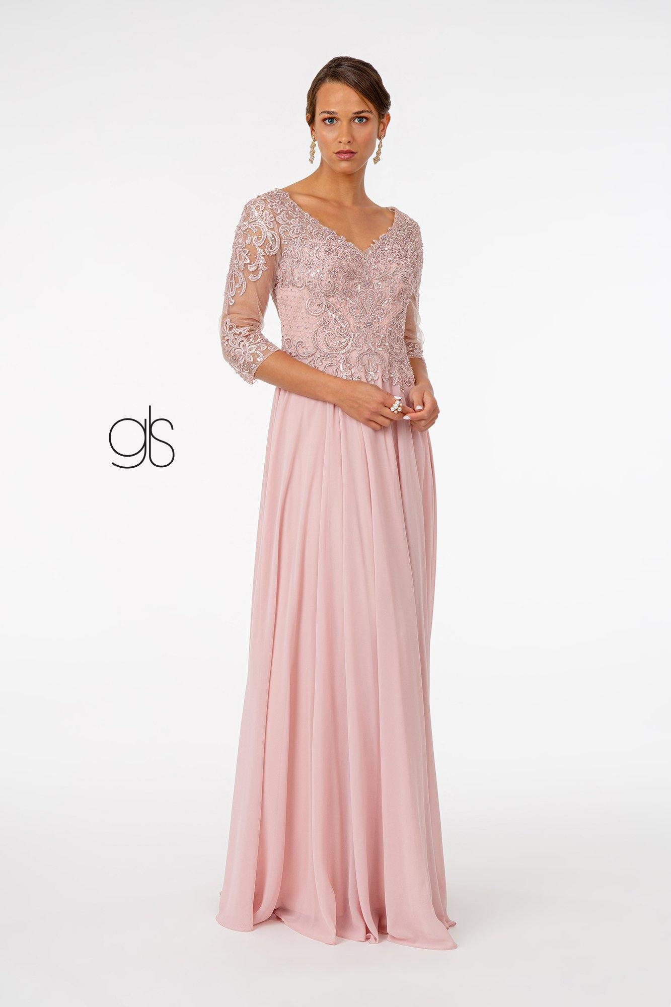 Embroidered Bodice Evening Long Formal Dress