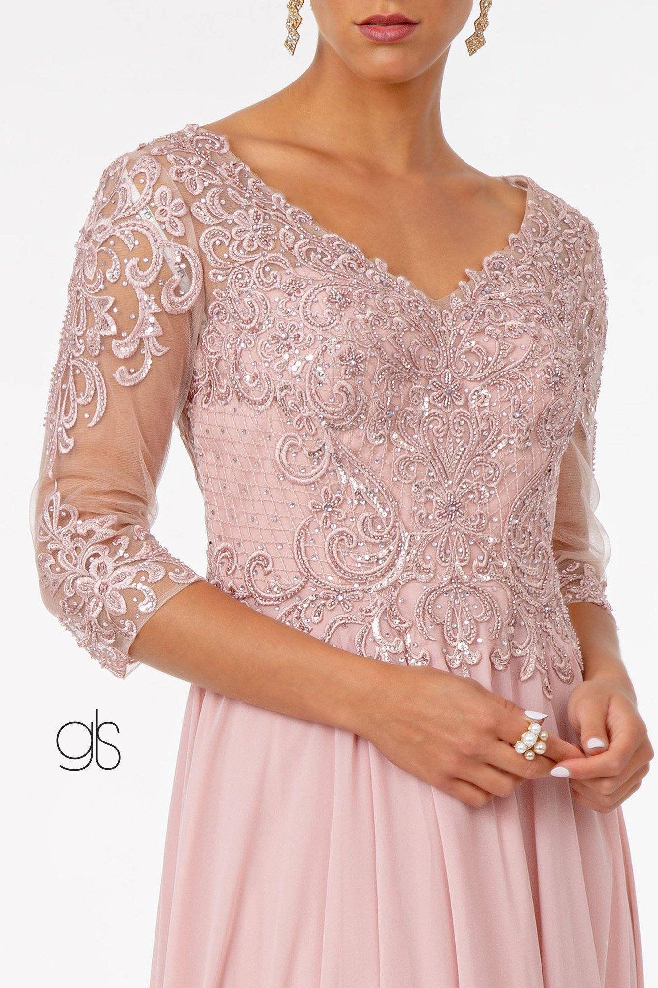Embroidered Bodice Evening Long Formal Dress