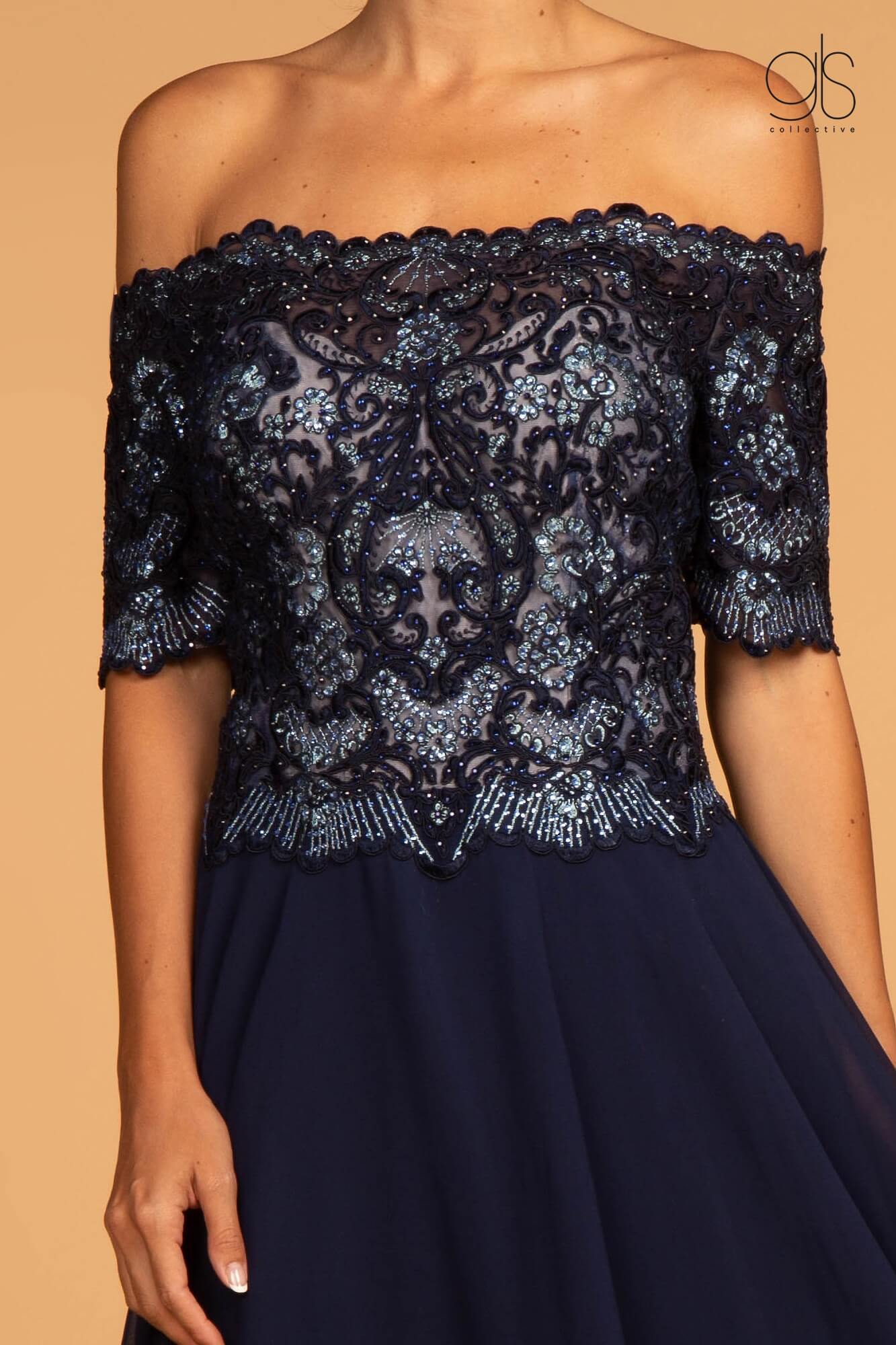Embroidered Bodice Prom Long Dress