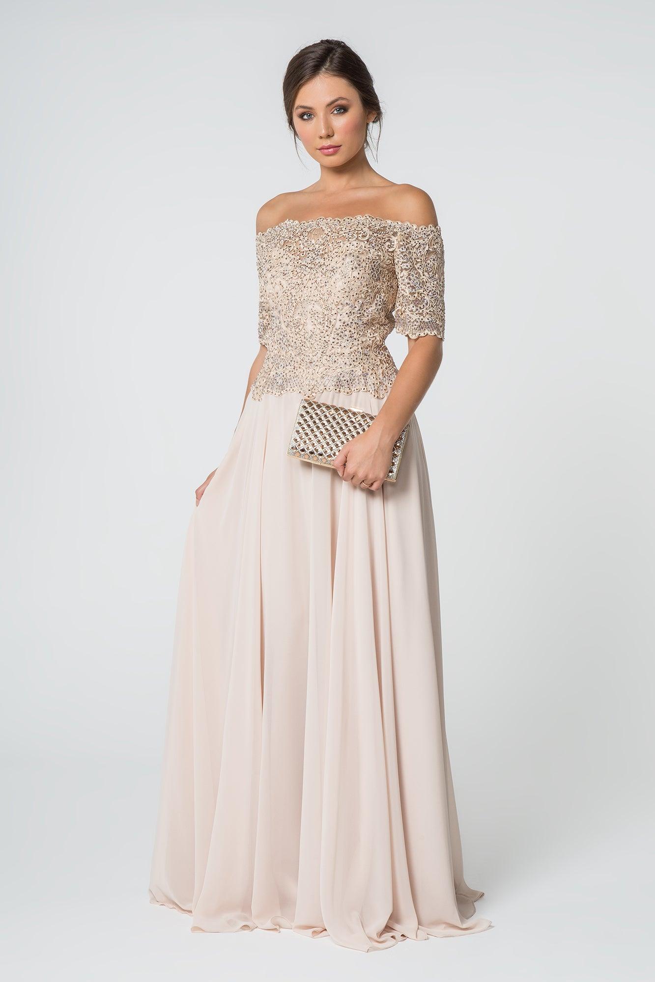 Embroidered Bodice Prom Long Dress