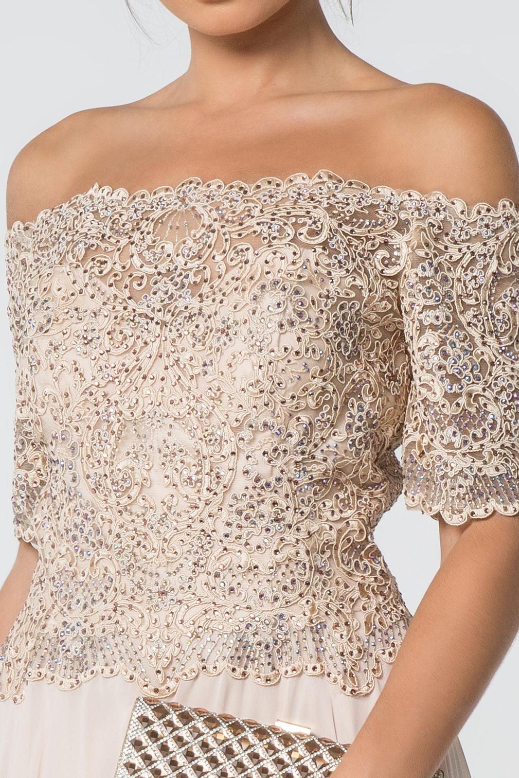 Embroidered Bodice Prom Long Dress