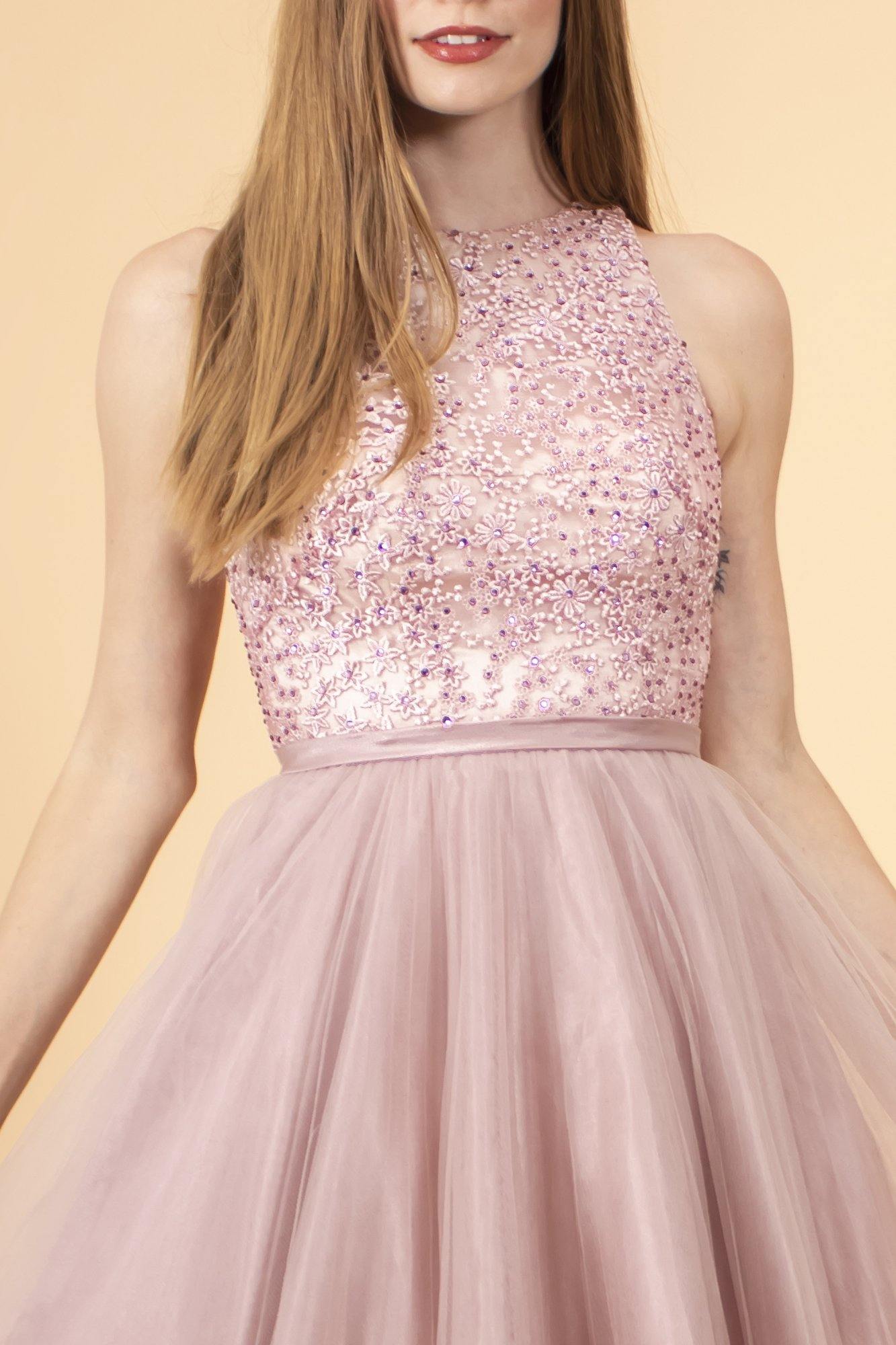 Embroidered Bodice Tulle Short Dress
