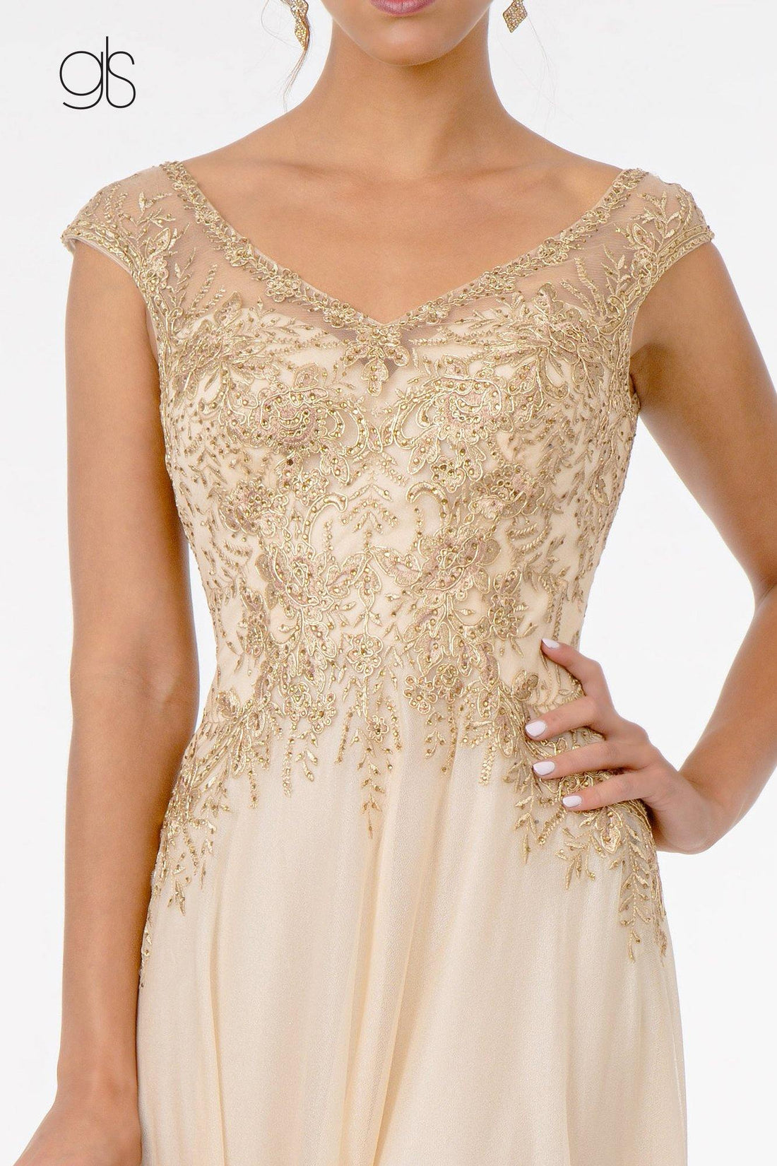 Embroidered Bodice V-Neck Formal Evening Dress 11067 main image 0