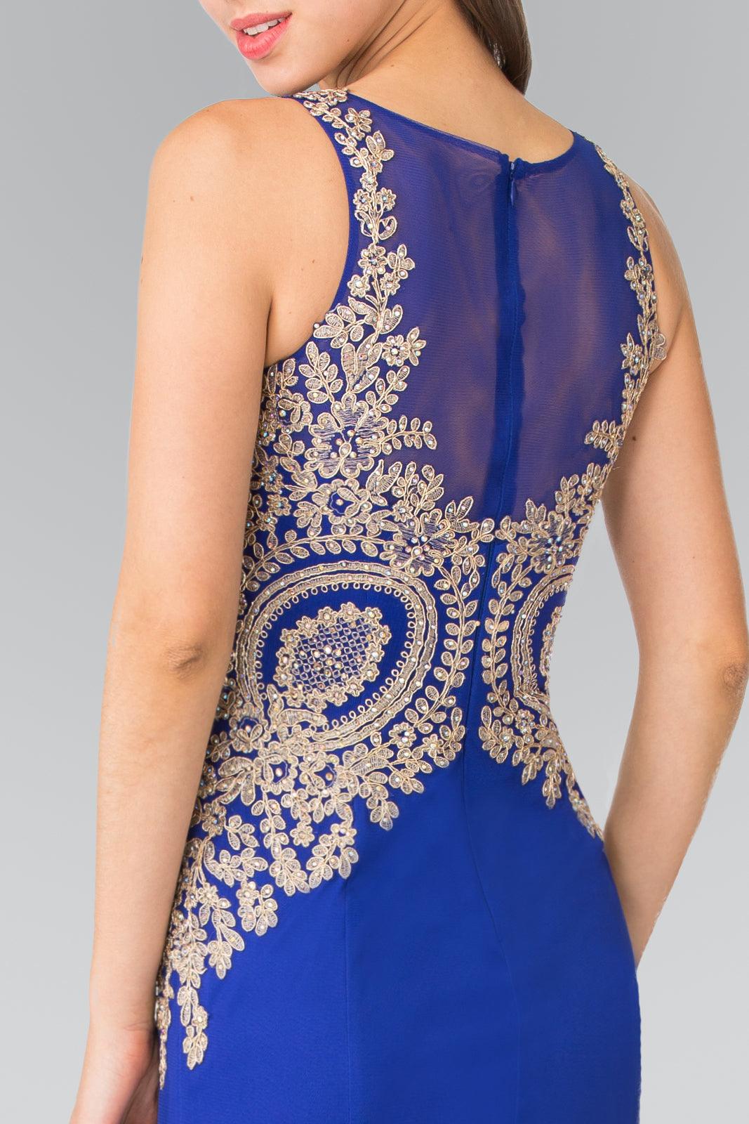 Embroidered Boidce Long Prom Dress with Sheer Back - The Dress Outlet Elizabeth K