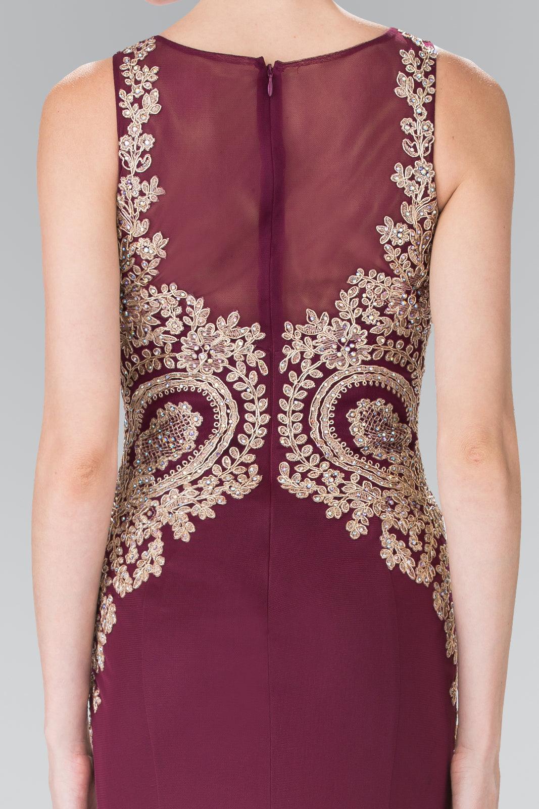 Embroidered Boidce Long Prom Dress with Sheer Back - The Dress Outlet Elizabeth K