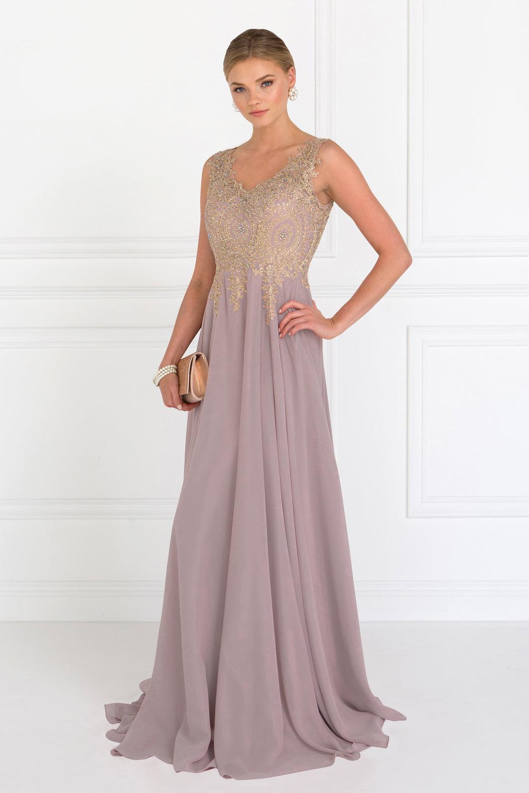 Embroidered Chiffon Long Prom Dress Formal - The Dress Outlet