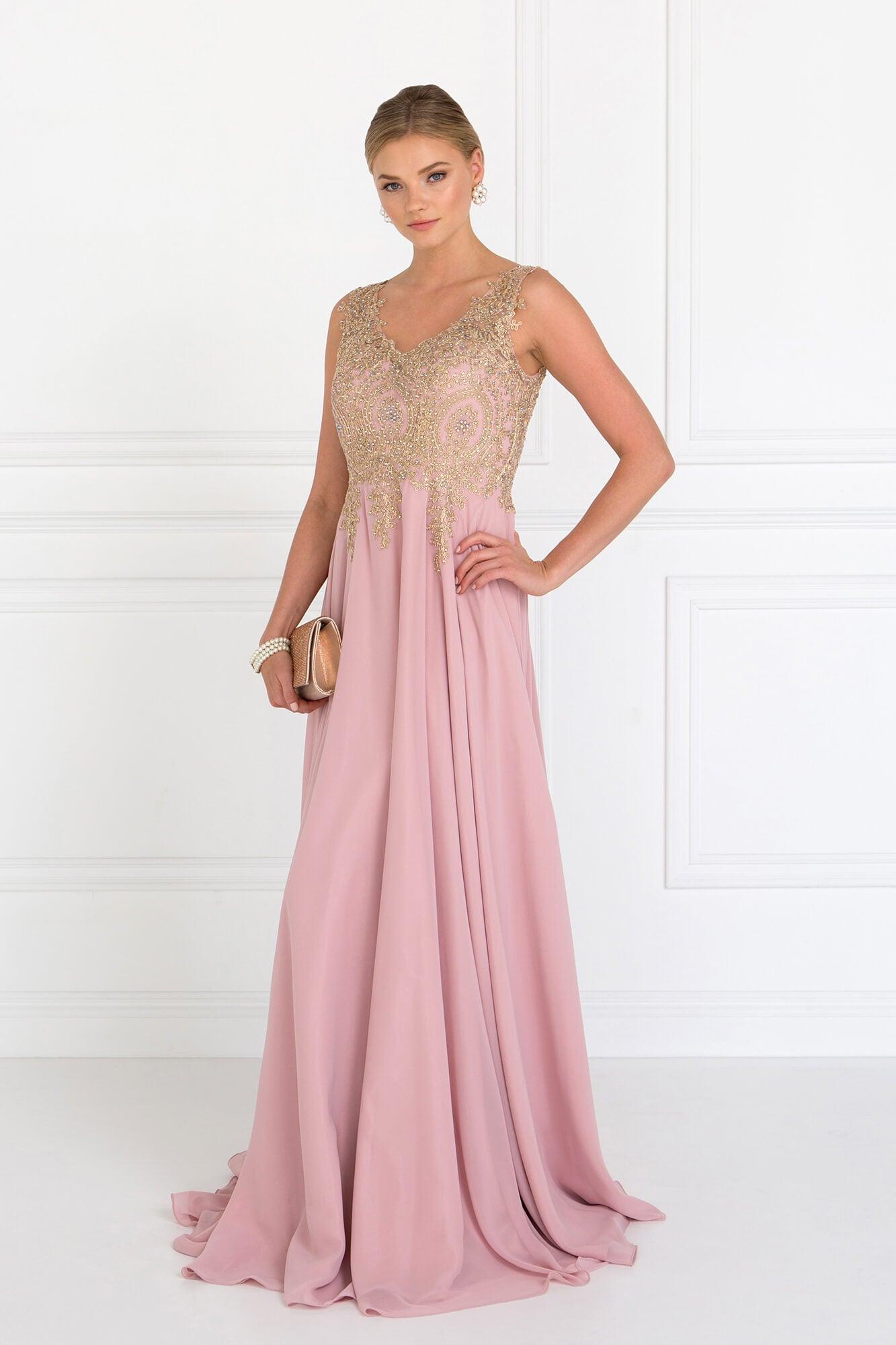 Embroidered Chiffon Long Prom Dress Formal - The Dress Outlet Elizabeth K