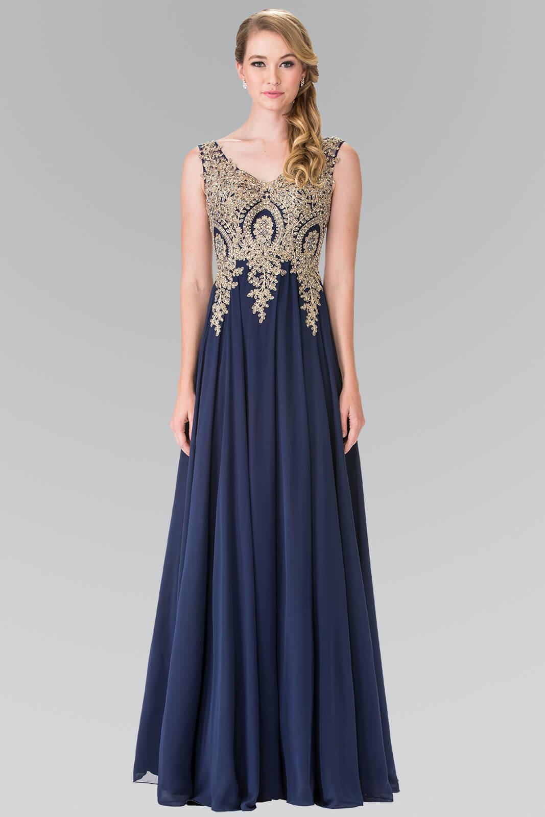 Embroidered Chiffon Long Prom Dress Formal - The Dress Outlet Elizabeth K