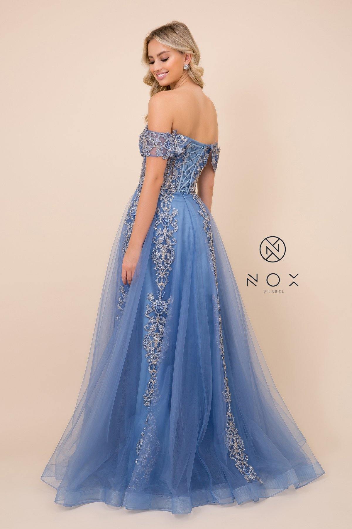 Embroidered Long Prom Dress Evening Gown - The Dress Outlet Nox Anabel