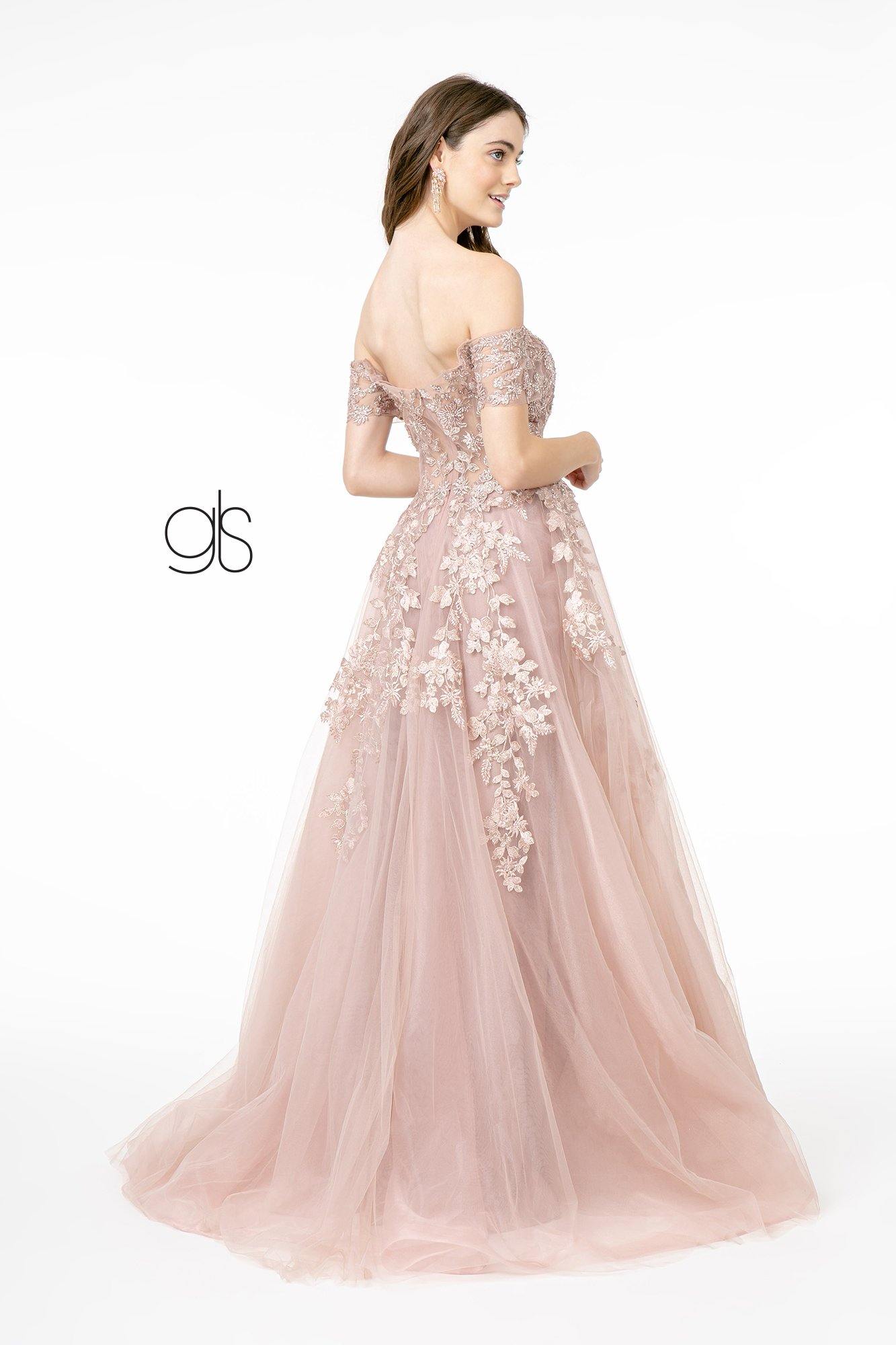 Embroidered Mesh A-Line Long Prom Dress