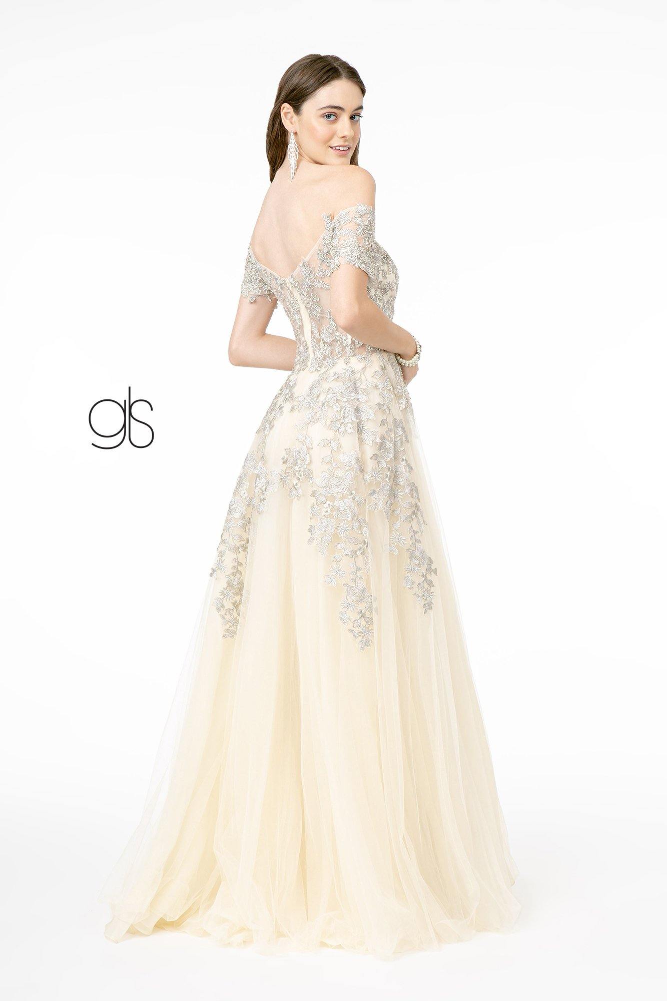 Embroidered Mesh A-Line Long Prom Dress