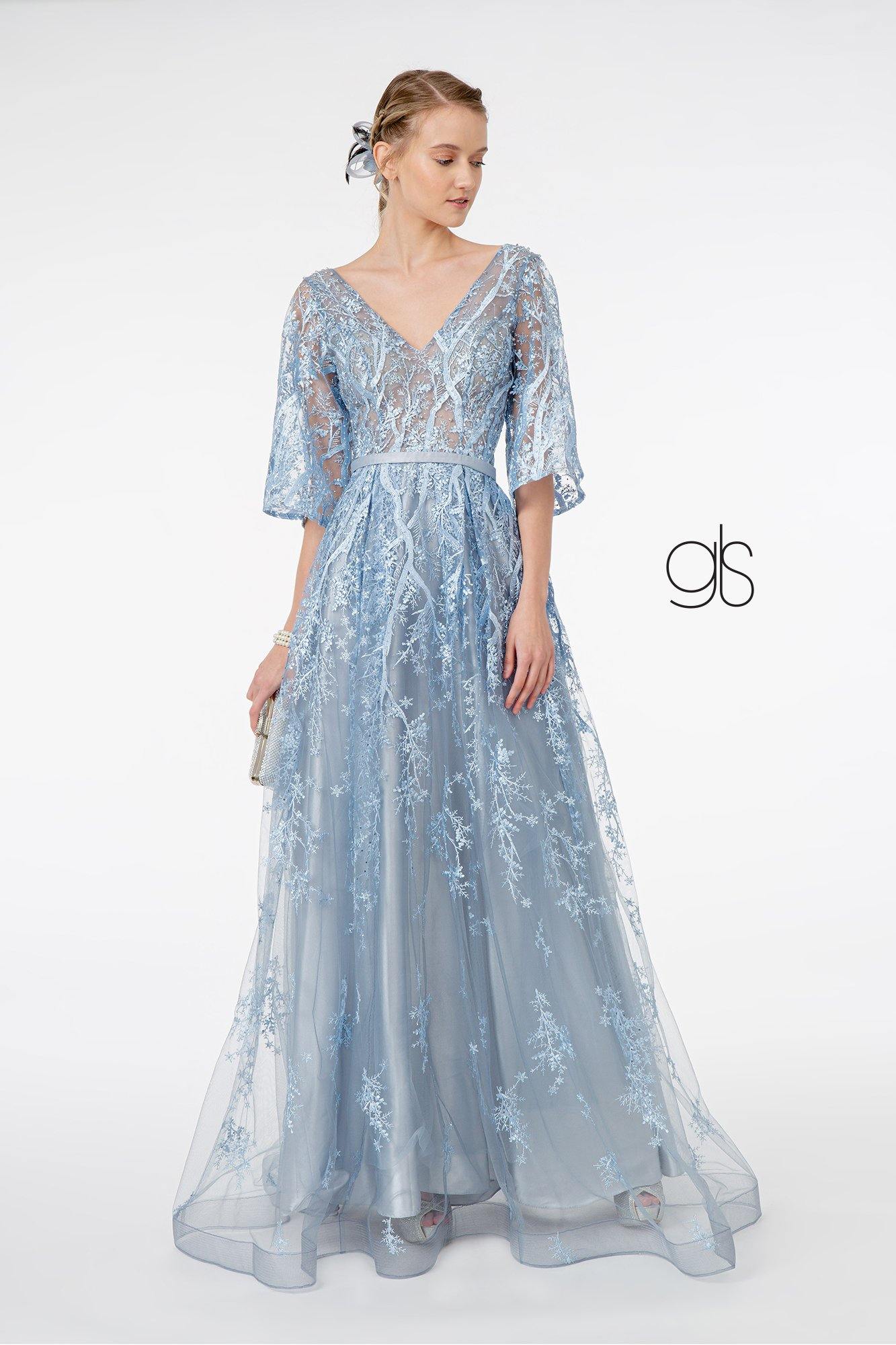 Embroidered Mesh A-Line Prom Dress - The Dress Outlet Elizabeth K