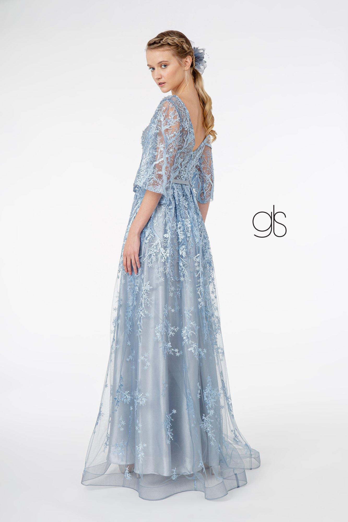 Embroidered Mesh A-Line Prom Dress - The Dress Outlet Elizabeth K