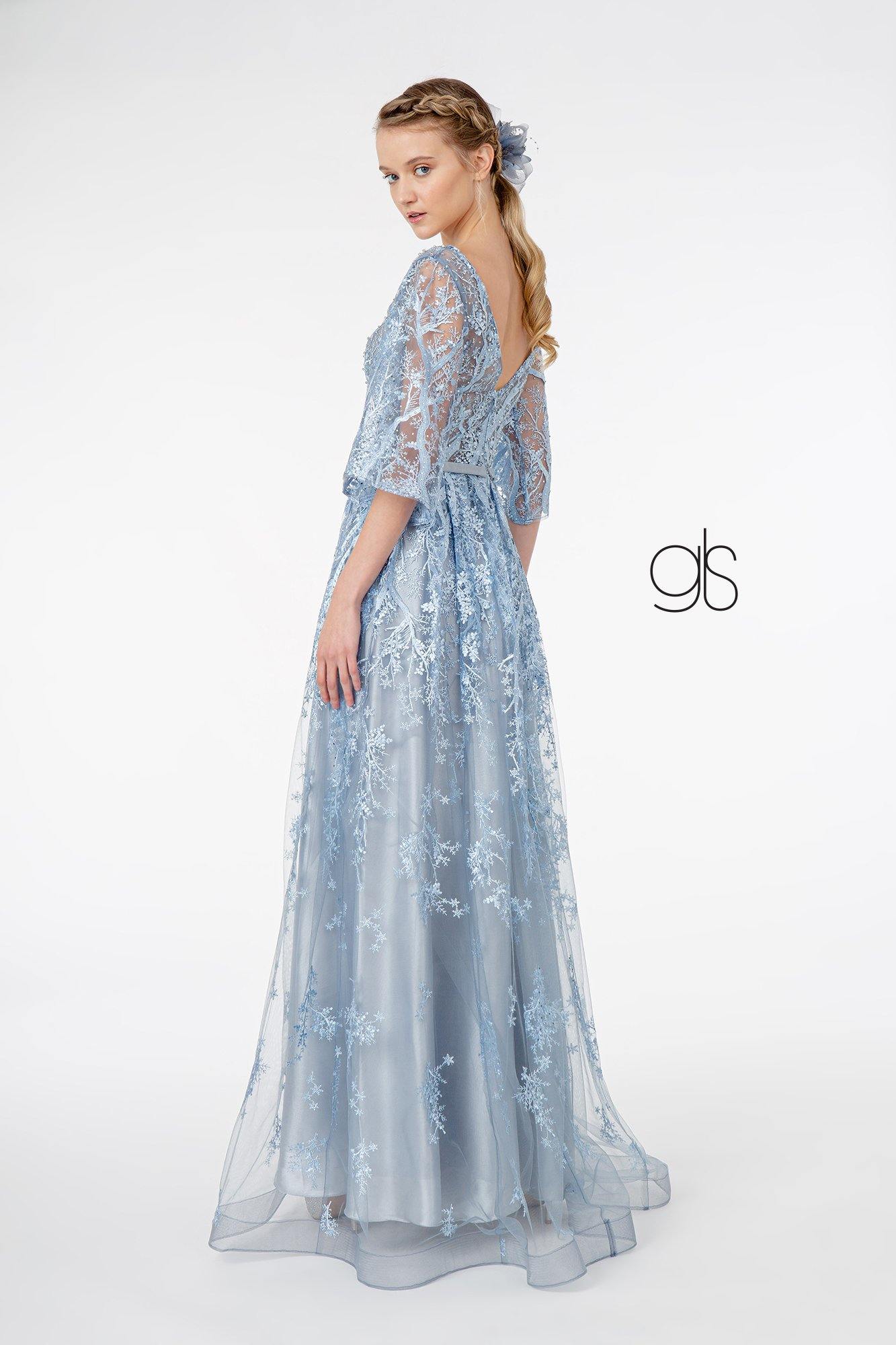 Embroidered Mesh A-Line Prom Dress