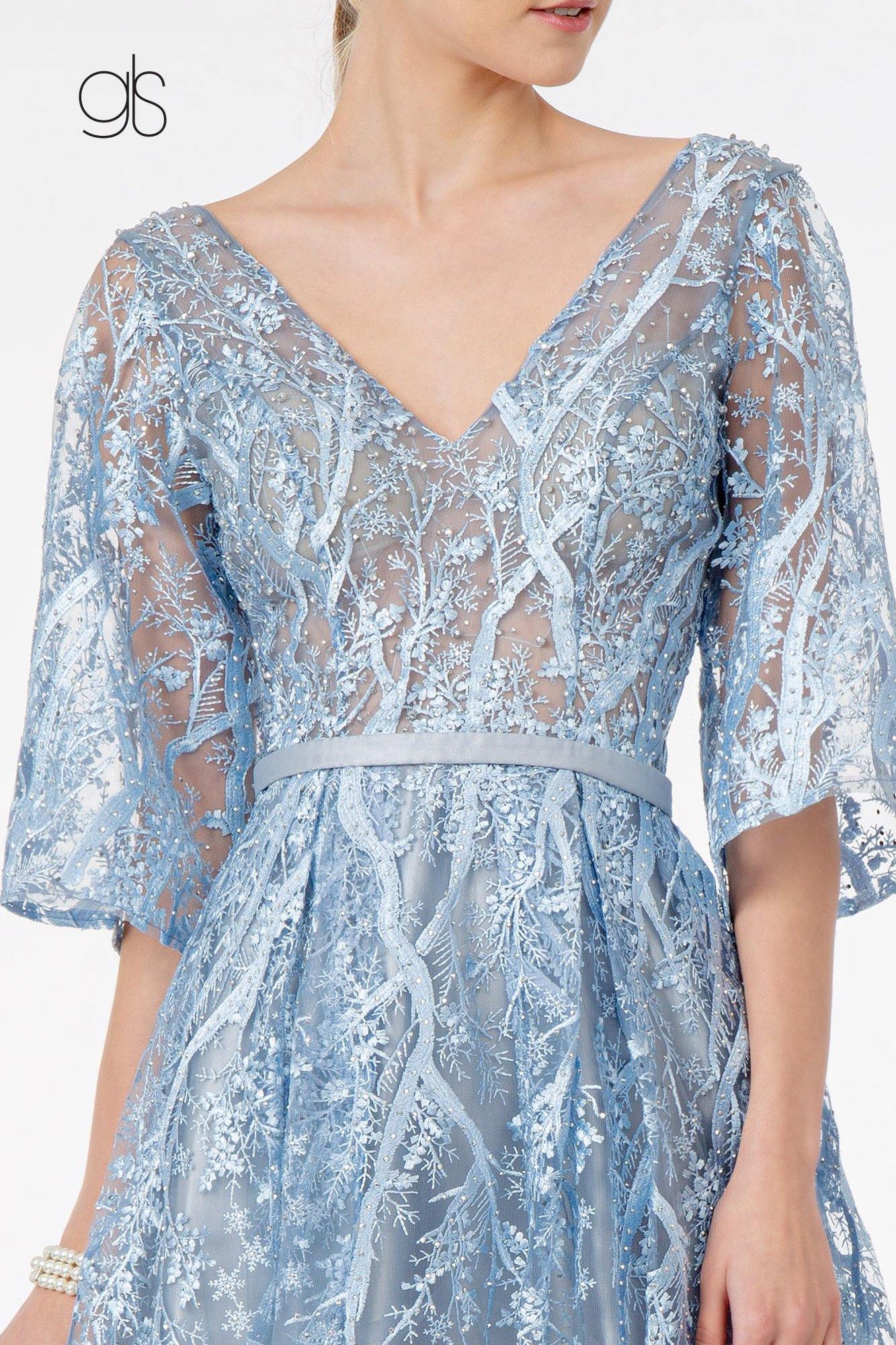Embroidered Mesh A-Line Prom Dress